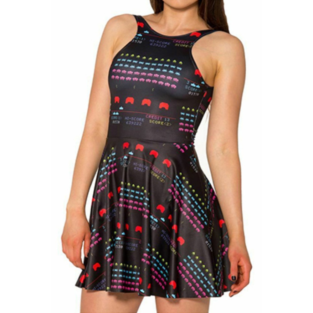 BLACK MILK SPACE INVADER REVERSIBLE SKATER DRESS